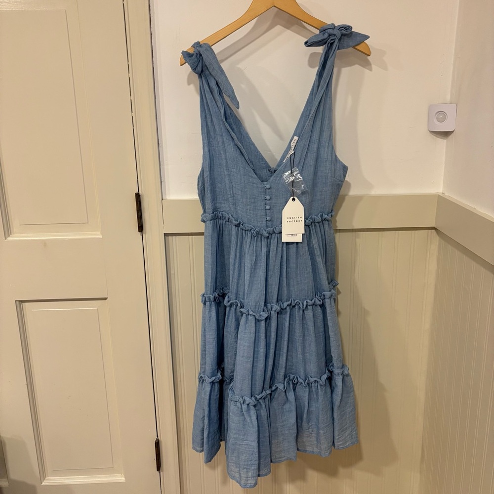 English Factory Light Blue Tie-Shoulder Dress